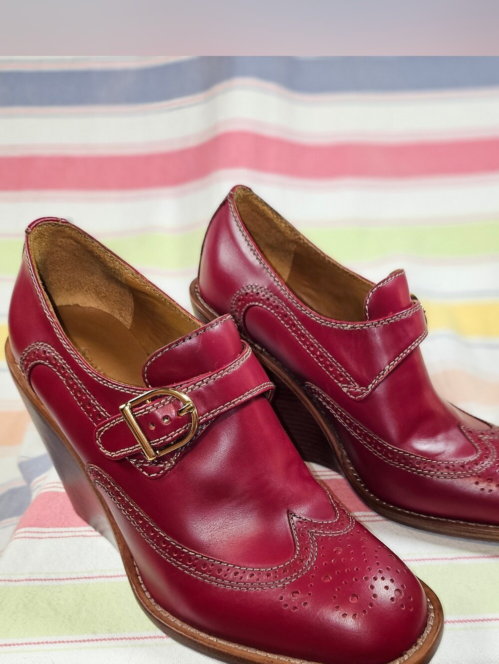 See By Chloe Burgundy Leather Wingtip Wedge Heels